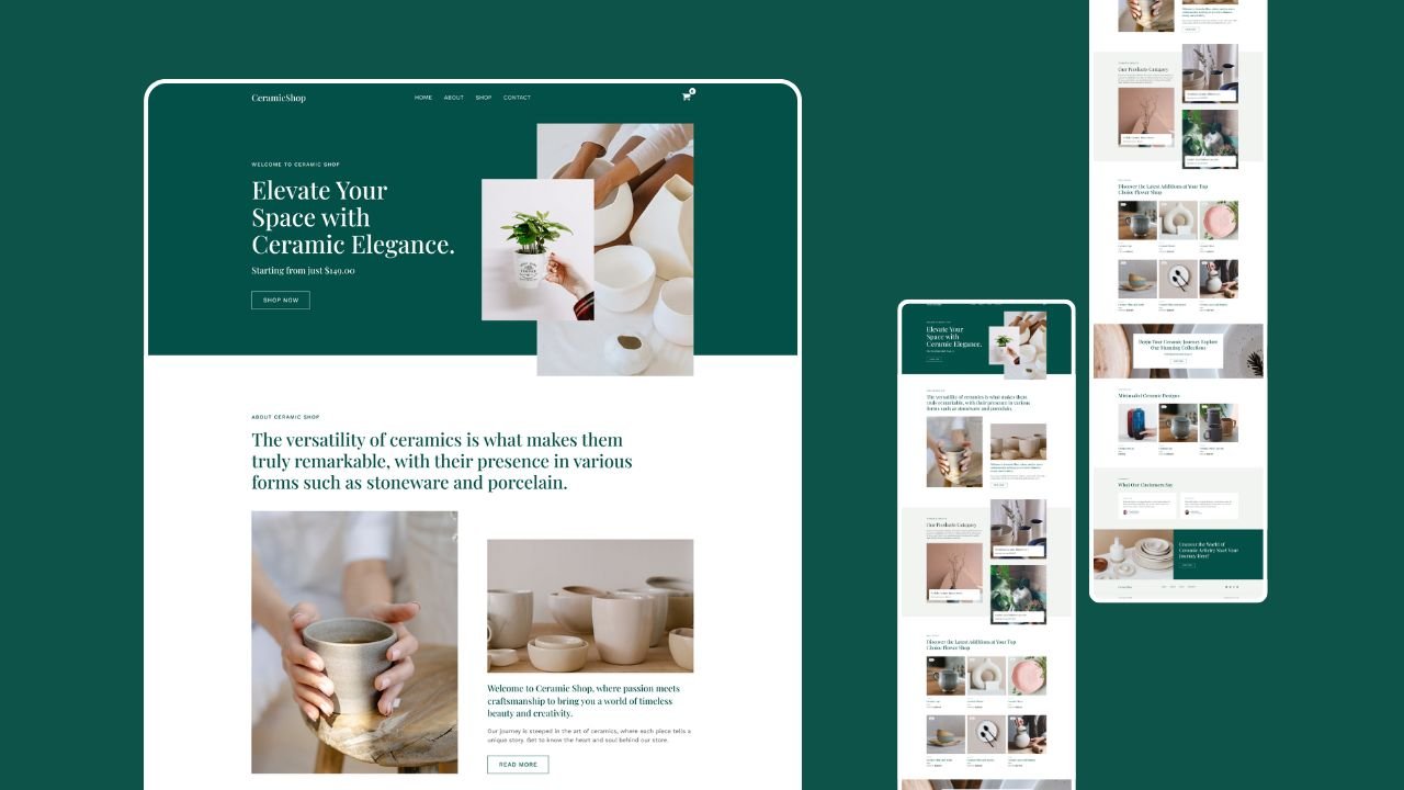 Modern ceramic eCommerce homepage design featuring handmade product.