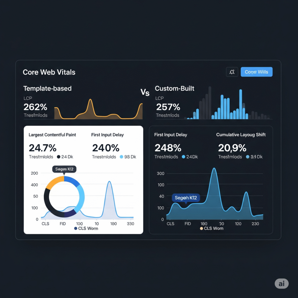 Core Web Vitals performance comparison between template-based and custom e-commerce websites